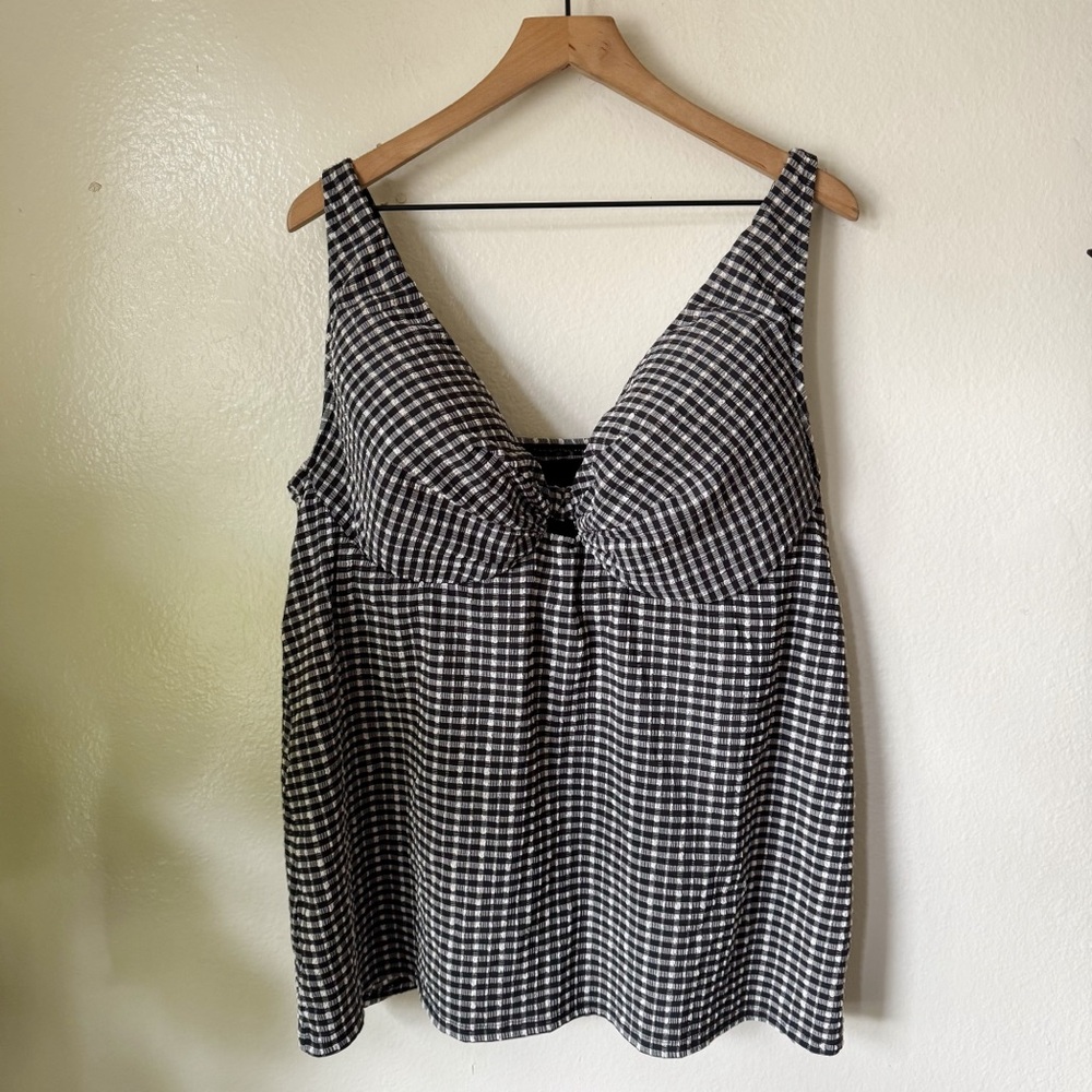 Lane Bryant | Gingham Underwire Plunge Relaxed Swim Tankini Top (Size 42DDD)